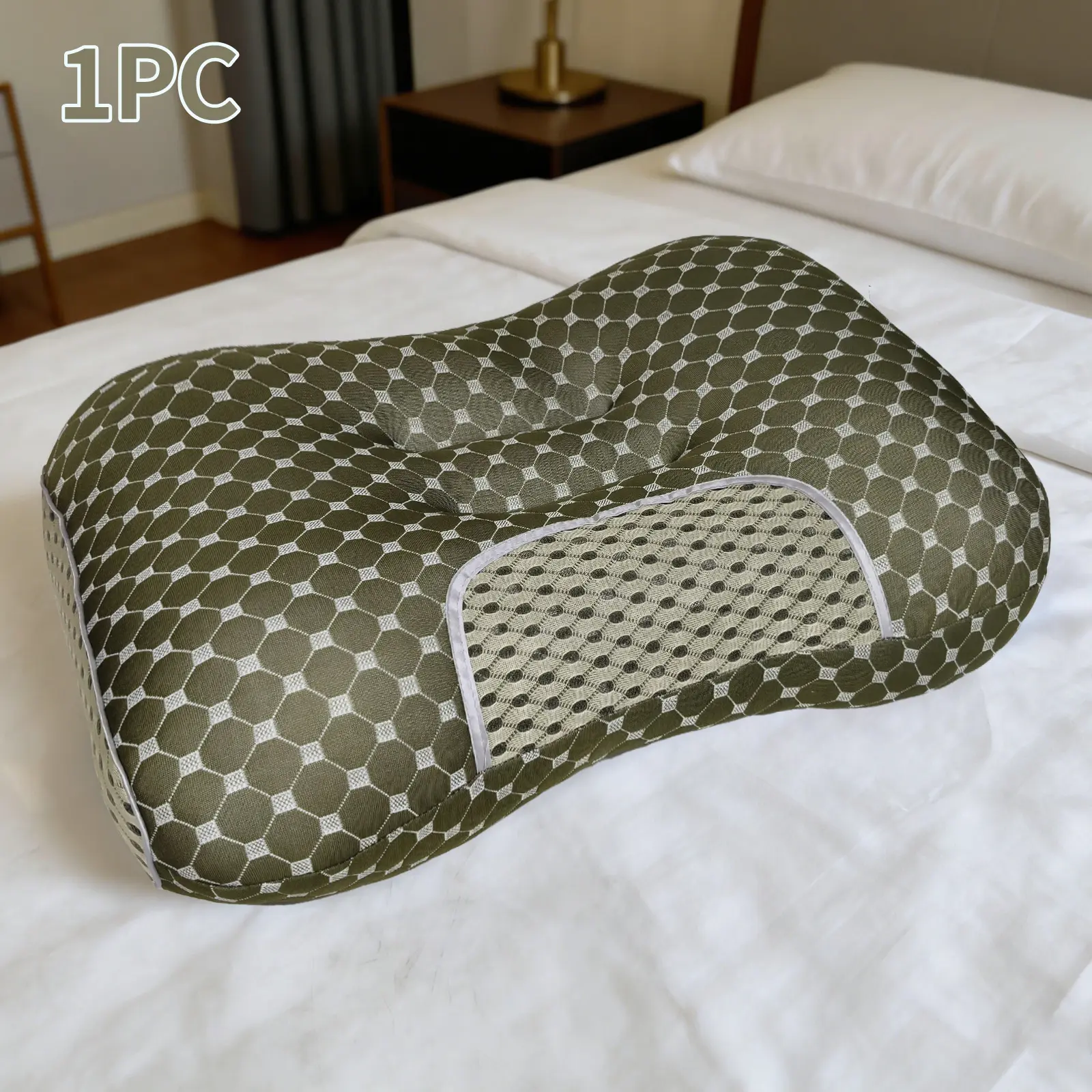 1PC Orthopedic Neck Support Pillow for Pain Relief, Cervical Alignment, Ergonomic Design for Side, Back, Stomach Sleepers, Hypoallergenic, Breathable, Washable, Luxury Hotel Quality