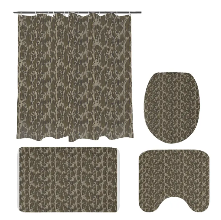 Everything Camo Collection Original Bottomland Camo 4-Piece Bathroom Set, Hunting Cabin Bathroom Decor