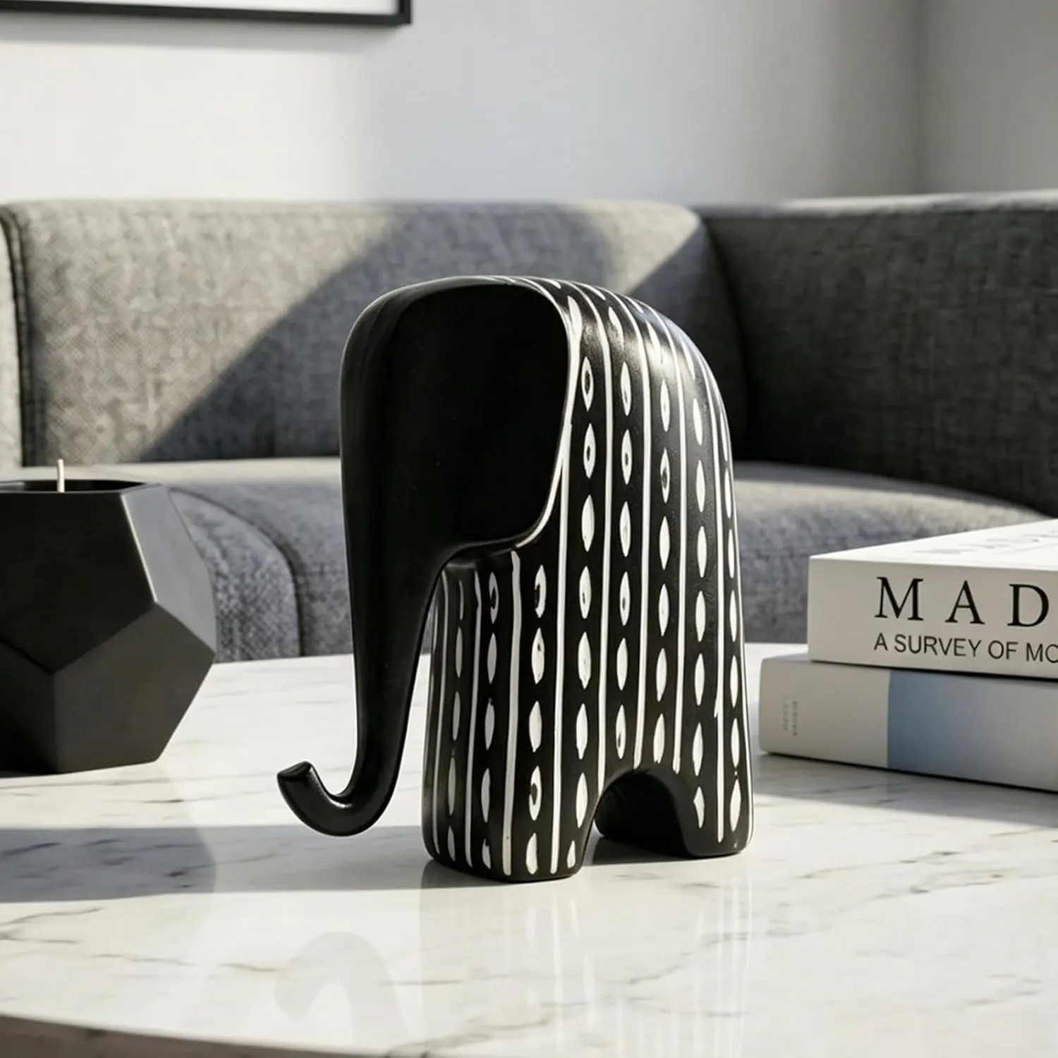 Elephant Statue Modern Home Decor, Good Luck Elephant Figurine | Handmade Resin Elephant Decor, 5.91-Inch Height, Accent for Coffee Table, Shelf Decor, Living Room, Office Table Desk