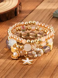 Boho Style Artificial Crystal Decorated Layered Bracelet With Charms, Fashionable Jewelry for Women & Girls, Trendy All-match & Exquisite Jewelry for Birthday Gift