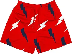 Unisex Crimson Red Lightning Bolt Mesh Shorts – Thunder Strike Edition
