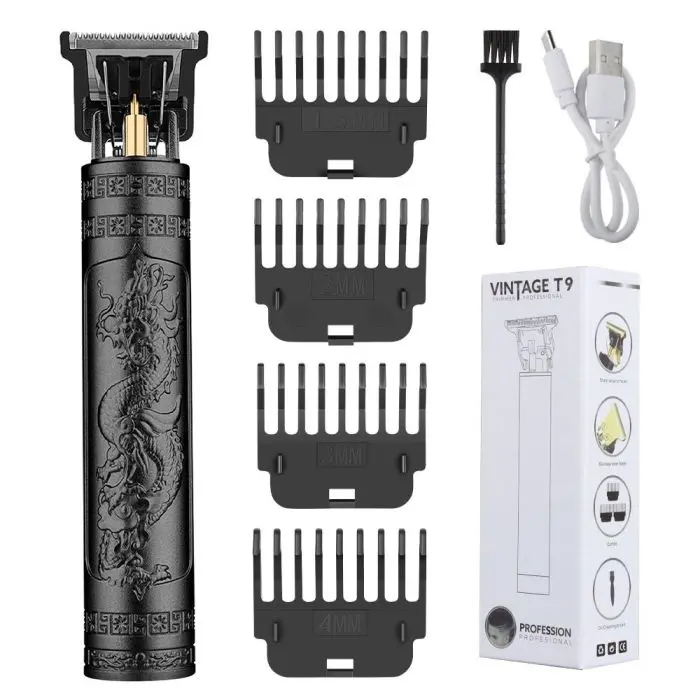 LQT Black Dragon Engraved Hair Trimmer, Cordless Zero Gapped Detail Trimmer with 4 Guide Combs, USB Rechargeable Professional Barber Tool for Men, Home Salon, Gift for men