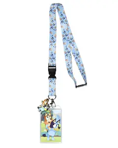 Bluey Lanyard Badge Holder Character Design Strap With Card and 2"  Bluey and Chilli Rubber Pendant