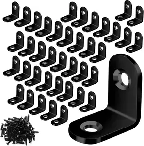 40PCS L Brace, Black Small L Brackets for Wood, Stainless Steel Corner Brace, Metal Right Angle Bracket for Furniture - 80PCS Screws (0.79 X 0.79 Inch) Vicuna R