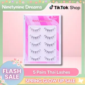 Ninetynine Dreams 5 Pairs Thai Lashes | Lightweight Wispy Natural Strip Lashes, Reusable Beginner Friendly Ultra-Thin Transparent Band Daily False Eyelashes Strips — Perfect For Everyday Daily Makeup Looks