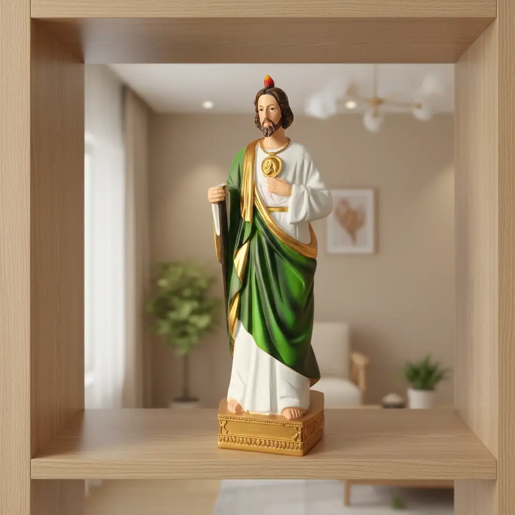 8.5-Inch Round Saint Jude ABS Resin Statue - Elegant Religious Decor, Ideal Black Friday Gift for Room Decor, Desk Placement