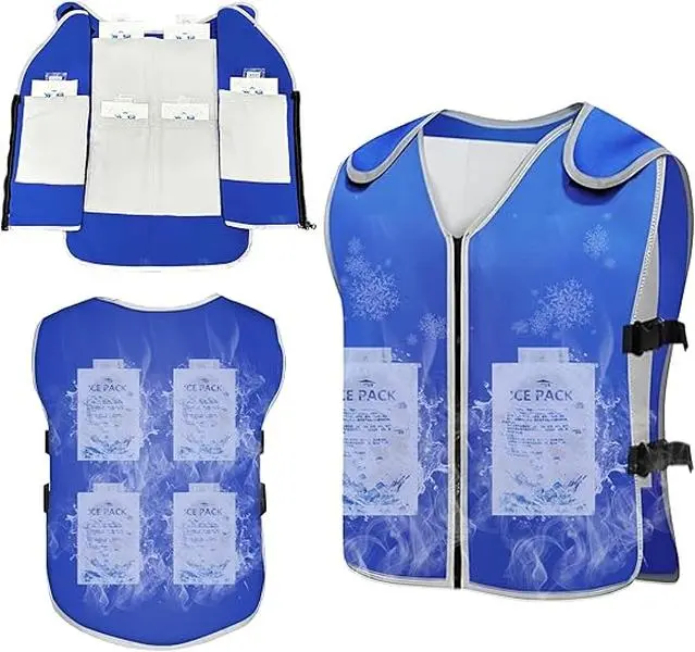 Cooling Ice Vest for Men Women, Reusable Ice Pack Cooling Vest for Summer Outdoor Work, Adjustable Cold Therapy Vest for Construction, Gardening, Hiking and Sports, Blue