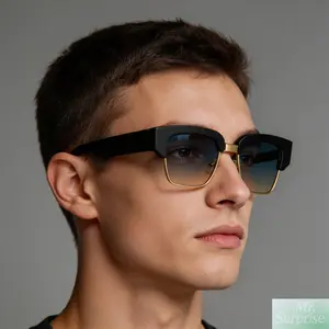 2026 New Men's Half-Rim Brow Line Sunglasses - European-American Trendy Fashion Shades, Anti-Ultraviolet, Color-Tinted Dark-Lensed, Versatile Outdoor Driving Eyewear for Black Men, Anti-Ultraviolet Men's Sunglasses, Black Men's Sunglasses