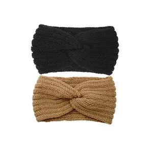 2 pcs Thickened Knitted Headbands with Bow｜Winter Warm Ear Warmer Headwrap, Women's Pure Color Comfortable & Versatile, Stretchy & Long-lasting, Great for Daily Sports & Best Friend Gifts