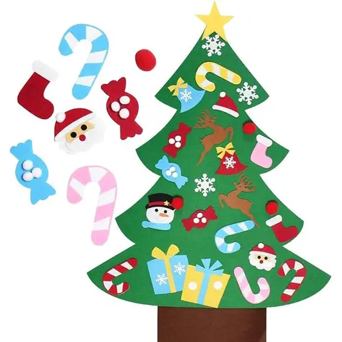 Felt Christmas Tree Set with Detachable Decorations, Kids DIY Felt Craft Kit, Home Wall Hanging, Party Decoration Supplies
