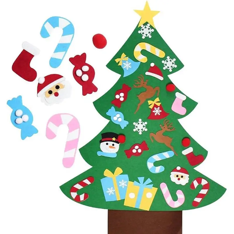Felt Christmas Tree Set with Detachable Decorations, Kids DIY Felt Craft Kit, Home Wall Hanging, Party Decoration Supplies
