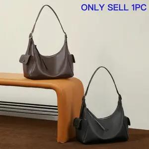1pc Top-grain Leather Bag, Women's Spacious Shoulder Bag, Minimalist Daily Commute Handbag, Casual Crossbody Toast Bag.