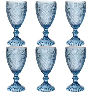 Chaos Coordinator Blue Wine Glasses set of 6,Blue glass goblets made from Solid glass colors, vintage Blue glassware Drinkware