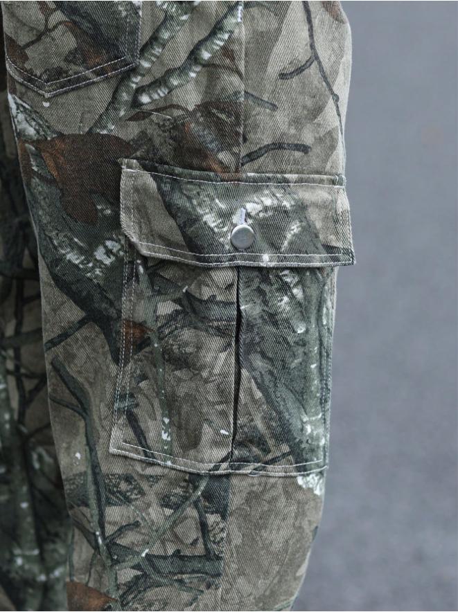 Men's Realtree Camo Cargo Pants Tree Branch Print Multi Pocket Baggy Gorpcore Streetwear Outdoor Tactical Jeans