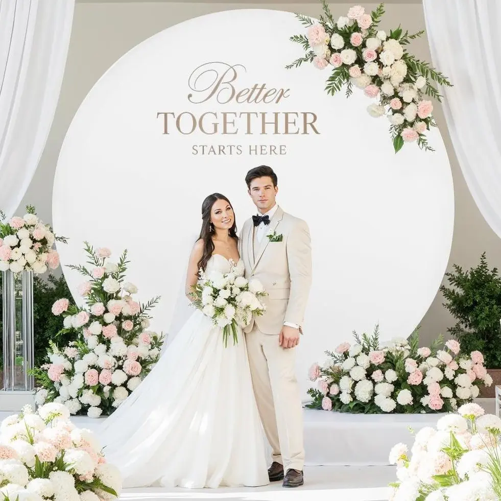 6/6.6/7.2 FT White Round Polyester Backdrop Cover forCircular Stands,Reusable, Stretchy fit,Easy Setup Suitablefor Weddings, Birthdays, Holiday Parties, Banquets, Halloween, Christmas