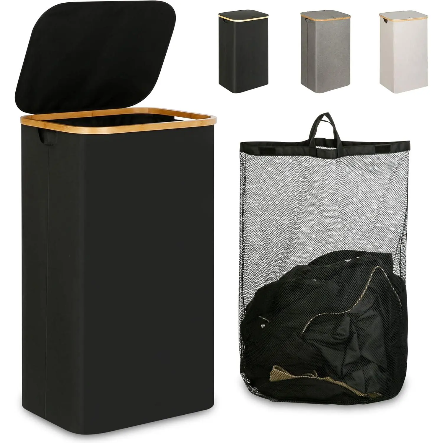 Laundry Hamper with Lid, 110L Large Laundry Hamper with Handle and Lid, Collapsible Clothes Basket Organizer with Removable Inner Bag for Clothes Toys Towels - Black