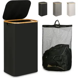 Laundry Hamper with Lid, 110L Large Laundry Hamper with Handle and Lid, Collapsible Clothes Basket Organizer with Removable Inner Bag for Clothes Toys Towels - Black