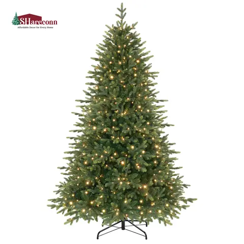 【Starry Twinkling】SHareconn PE+PVC Artificial Fir Christmas Tree, Prelit Tree with Warm-White/MultiColor Lights, 17 Lighting Modes, Blinking, Plug-Powered, Holiday Living Room Decor, Party Decoration