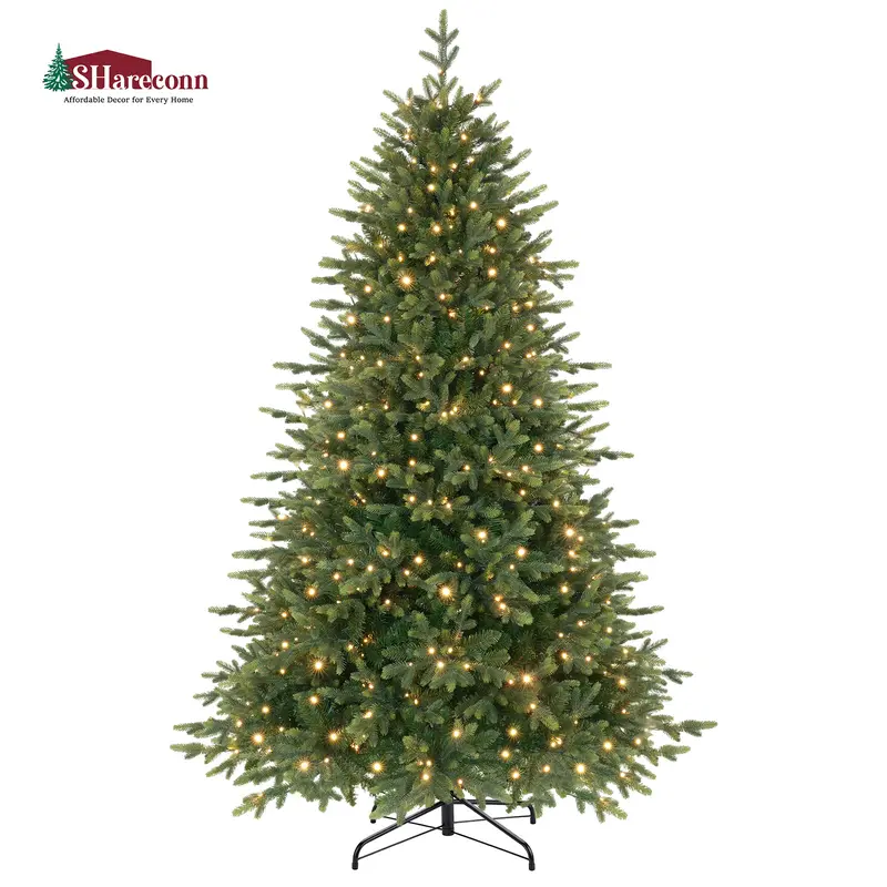 【Starry Twinkling】SHareconn PE+PVC Artificial Fir Christmas Tree, Prelit Tree with Warm-White/MultiColor Lights, 17 Lighting Modes, Blinking, Plug-Powered, Holiday Living Room Decor, Party Decoration