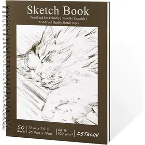 10 x 7.5 Inch Sketch Book for Drawing, 50 Sheets 100GSM Acid-Free Thick Paper, Mix Media Spiral Bound Sketch Pad for Pencil and Pen
