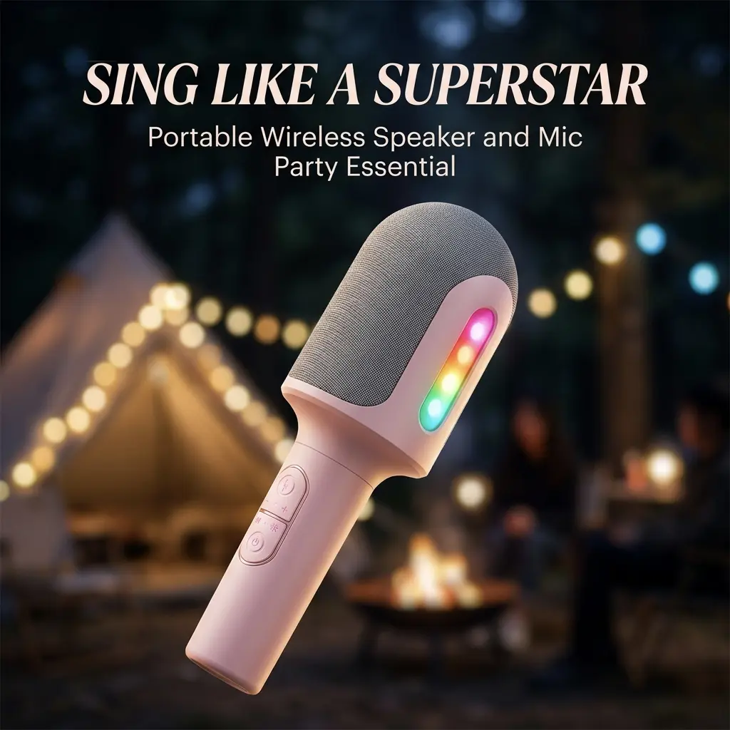 Portable Karaoke Microphone with Speaker, Wireless Bluetooth 5.4 & AUX, 5 Voice Effects 7 LED Lights, Handheld Singing Machine for Adults Teens Travel Camping Party