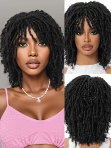 Dreadlock Wig For Black Women And Men Short Afro Twist Faux Locs Braided Wigs Glueless Synthetic Afro Curly Wigs