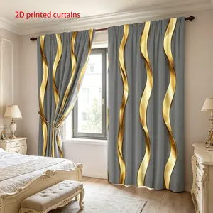 2 Piece & Wave Stripe Digital Print Curtains, Durable Semi-Transparent Polyester, Washable, Ideal for Bedroom/living Room/study, Room Decor Curtain, Window Curtain