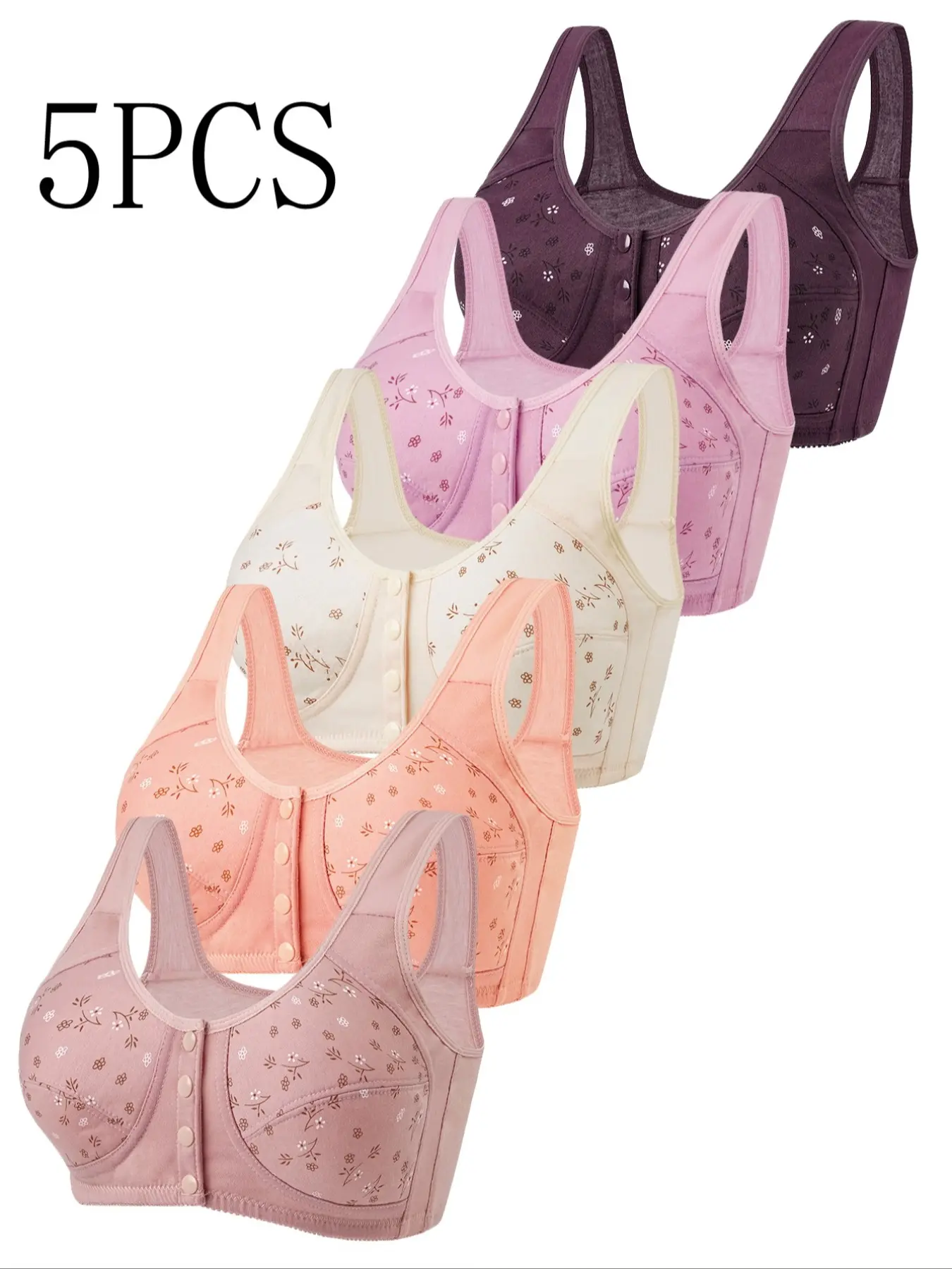 Women's Wireless Push-Up Bra Set, Soft Comfortable No Underwire Design, All-Season Casual Style, Moderate Support, Three Quarter Cups, Floral Underwear