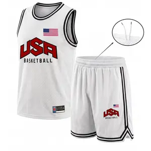 Men's Basketball Jersey Set, Breathable Round Neck Sportswear, Sleeveless Training Uniform with 'USA' Graphic & Flag, Stylish Team Outfit, Athletic Apparel for Basketball, Gym, Running, Outdoor Training