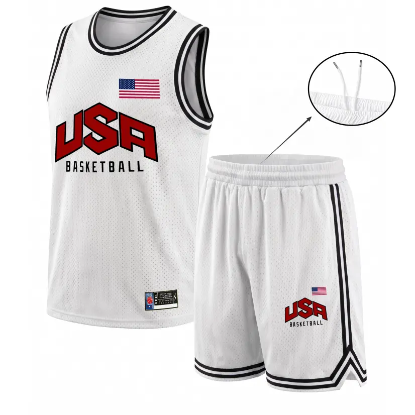 Men's Basketball Jersey Set, Breathable Round Neck Sportswear, Sleeveless Training Uniform with 'USA' Graphic & Flag, Stylish Team Outfit, Athletic Apparel for Basketball, Gym, Running, Outdoor Training