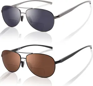 Aviator Bifocal Reading Sunglasses for Men Women Retro Top Clear Sun Readers UV Protection