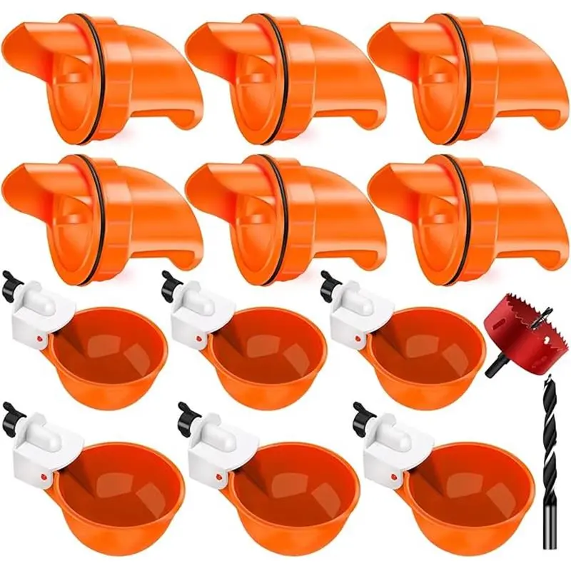 6-Pack Automatic No-Waste Poultry Feeder & Waterer Kit - Automatic Feeding Ports, Rainproof Dispenser, Rain Hood, Easy Installation for Coop Farm Animals