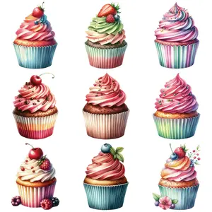 9 Piece Fruit Ice Cream Colorful Heat Transfer Stickers, DIY Fashion Iron-On Patches, Washable Fabric Decals for Clothes, Bags, Hats, Handcraft