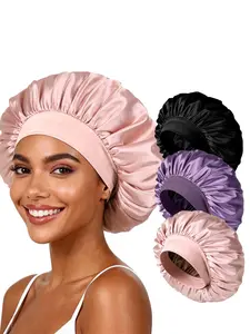 Satin Bonnet Silk Hair Bonnet for Sleeping, Sleep Bonnets for Women, Large Wide Soft Band, Sleep Cap for Curly Hair Braids, Curly Style