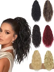 16 Inch Black Long Body Wavy Ponytail Extension with Hair Claw, Synthetic Wavy Curly Hair Extensions for Women, Synthetic Clip Hairpiece, Gorgeous Fluffy Hair Piece for Daily & Party Hairstyle Ideas, Ponytailwig