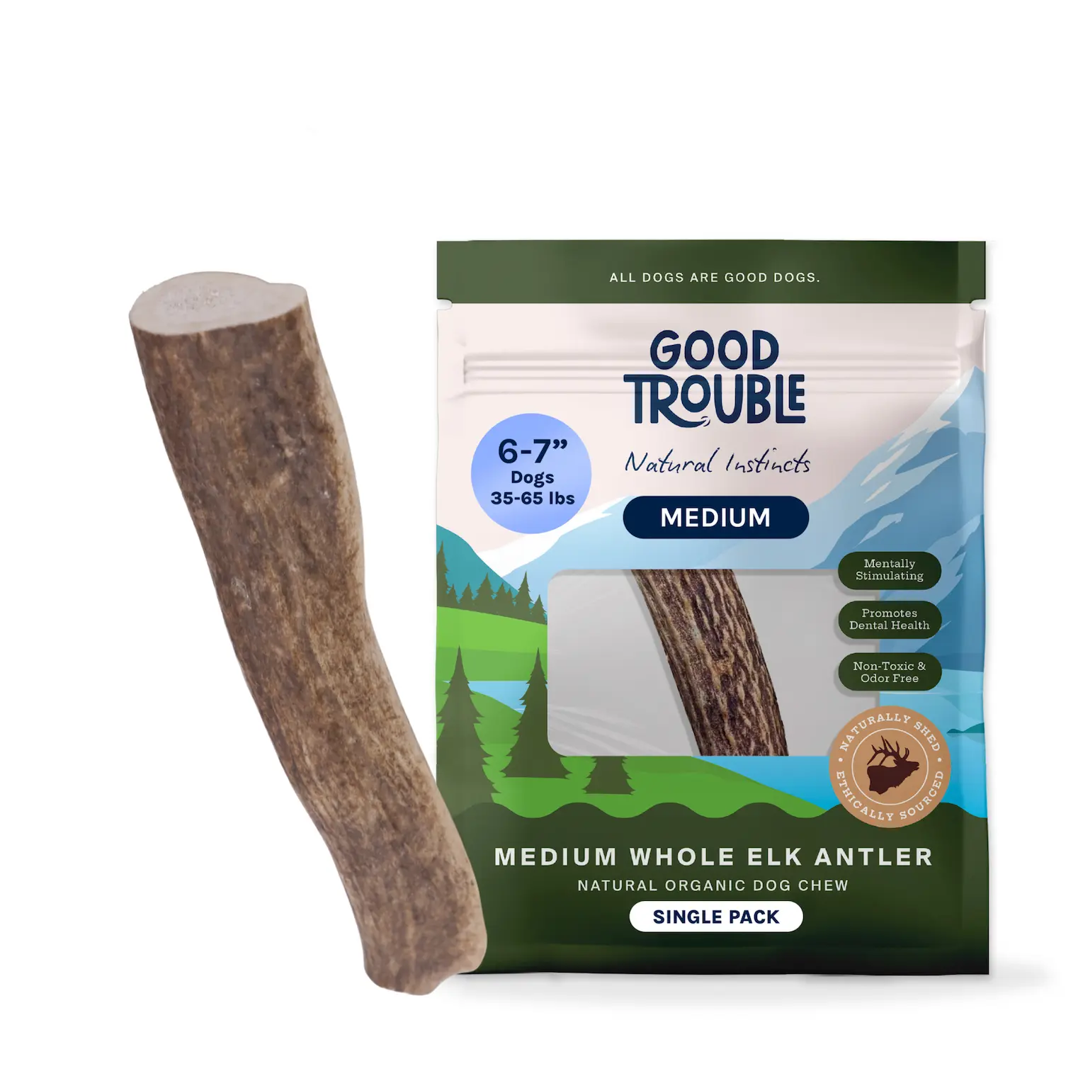 Wild Elk Antler Dog Bone (Single)