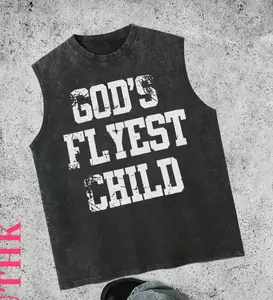 C-God’s Flyest Child Graphic Muscle Tee | Vintage Mineral Wash Sleeveless T-Shirt Christian Faith Varsity Block Text Print | Retro Heavyweight Cotton Tank Top Streetwear Gym Workout Vest Unisex Loose Fit Casual Drop Shoulder Black Summer Top