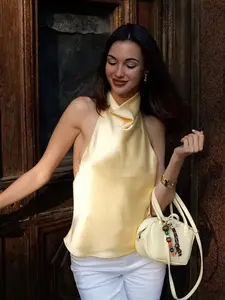 Women's Summer Fashion Satin Halter Neck Top, Plain Sleeveless Backless Fitted Vest, Casual Versatile Blouse for Daily Wear and Parties, Multiple Colors Available