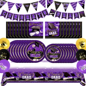 Purple Graduation Party Supplies Complete Set for 16 Guests