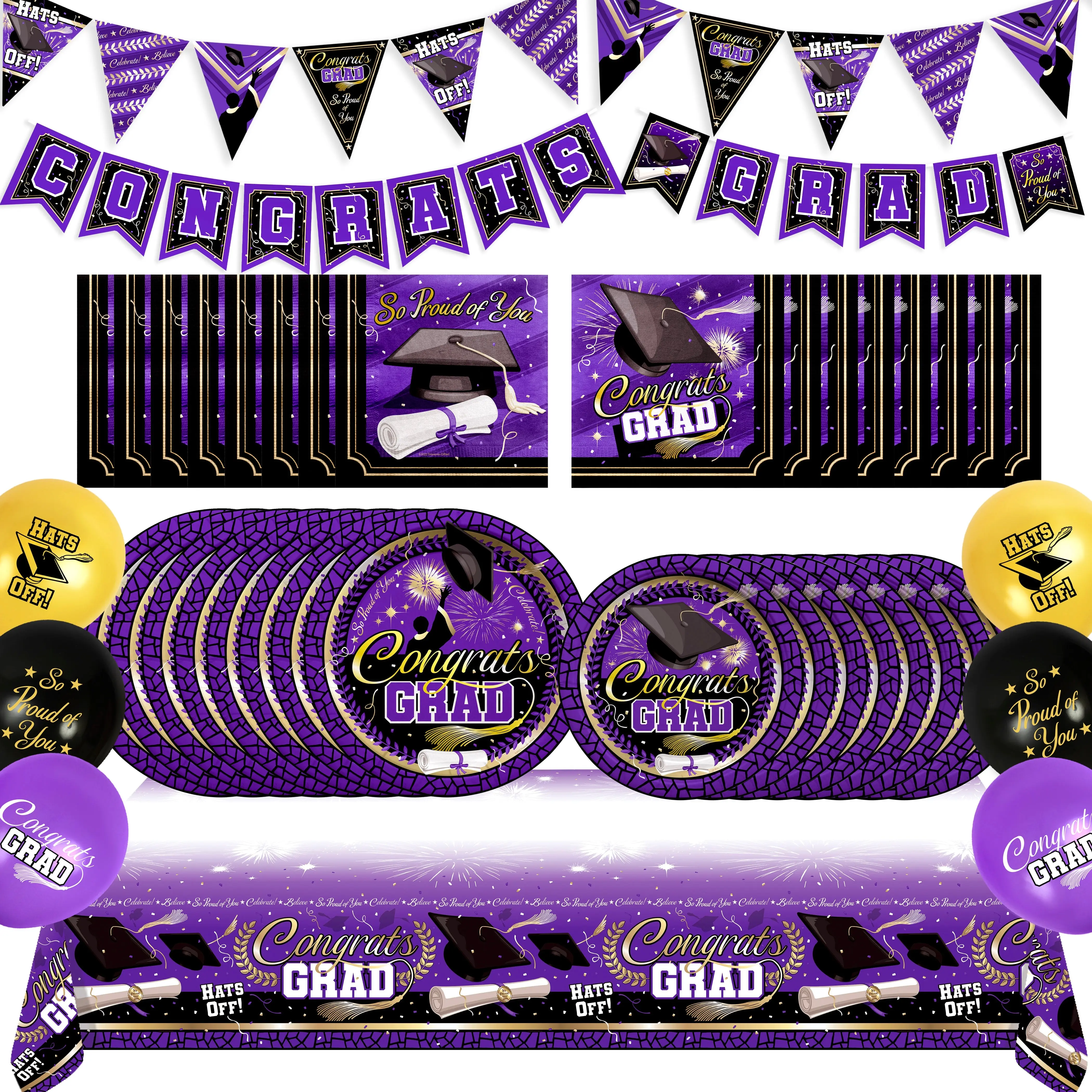 Purple Graduation Party Supplies Complete Set for 16 Guests