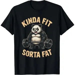 Printed Street-Style T-Shirt Kinda Fit Sorta Fat Funny Gym Panda Weightlifting Workout T-Shirt