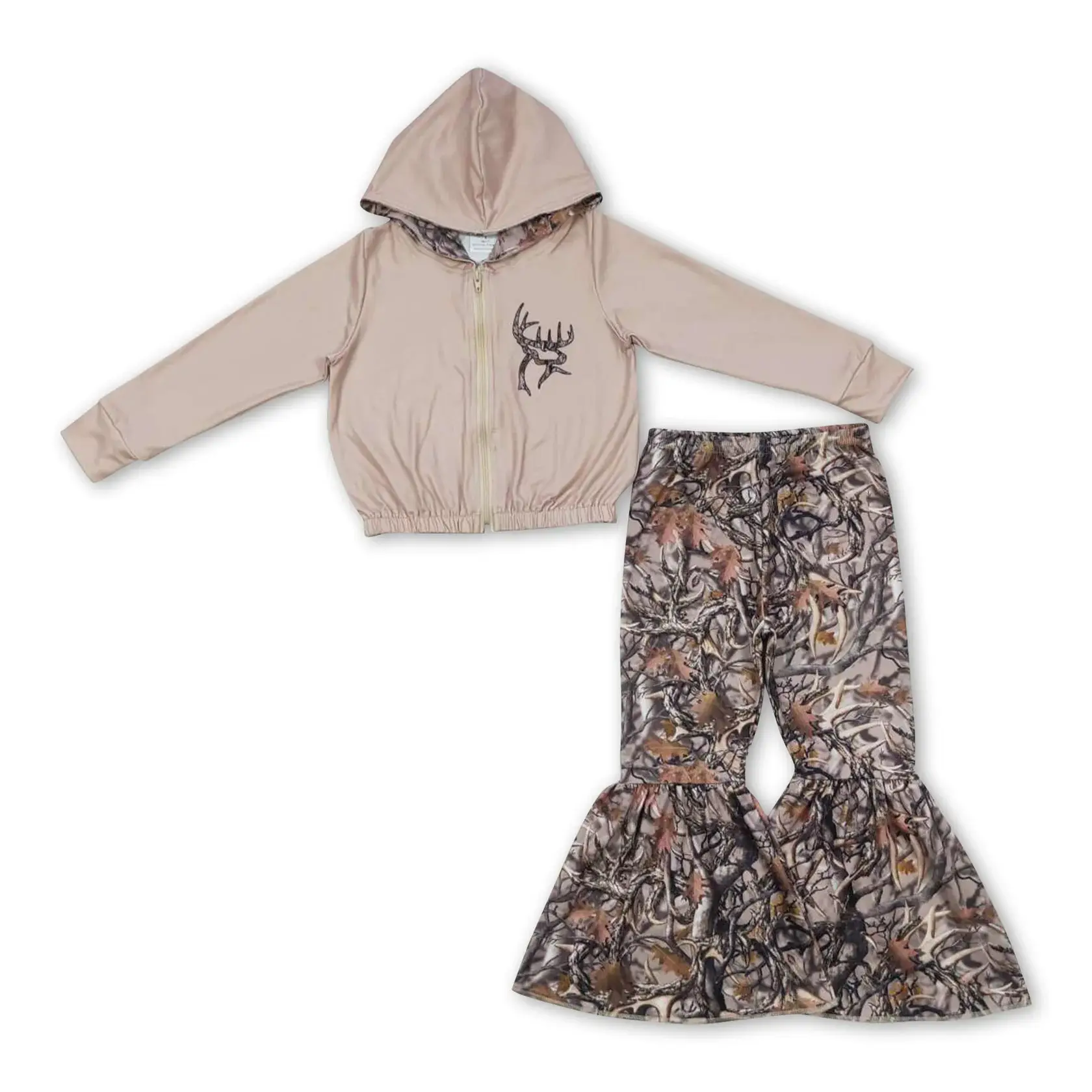 Fall Brown camo deer Print bell pants Girls set