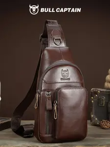 BULLCAPTAIN Vintage Leather Crossbody Bag for Men, Crossbody Chest Pack, Leather Shoulder Bags, High-End Top Grain Cowhide Shoulder Bag, 8-Inch iPad Compatible, Stylish and Durable Design