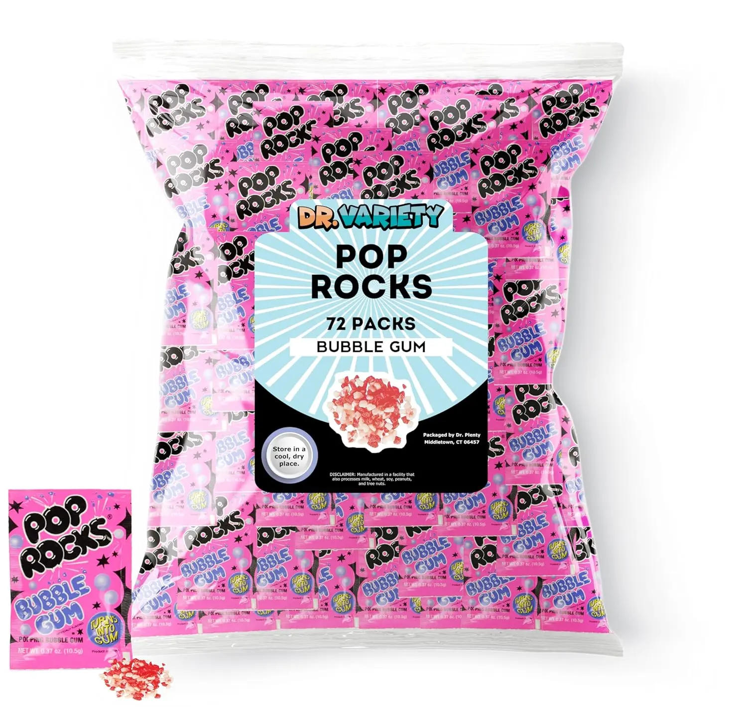 Pop Rocks Bubble Gum Bulk (0.33oz) – 72 Count Pack of Retro Crackling Bubblegum Flavored Rock Candy, Fun Candy Treats for Parties, Snacks, and Gifts – By Dr. Variety