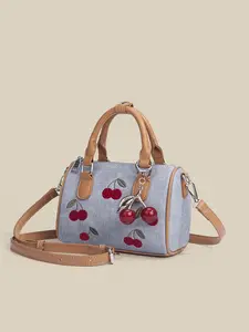 New Fresh Spring & Summer Denim Blue Cherry Boston Bag, Versatile Work Commute Handbag, Single Shoulder & Crossbody