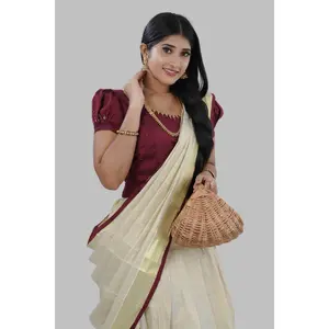 High-quality Kerala Cotton Lehenga Set in Golden Tissue fabric