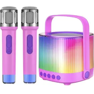 PINK Bluetooth Portable Karaoke Machine for Adults and Kids. Five LED DISCO LIGHTS  Audio Speakers Smartphone Crystal