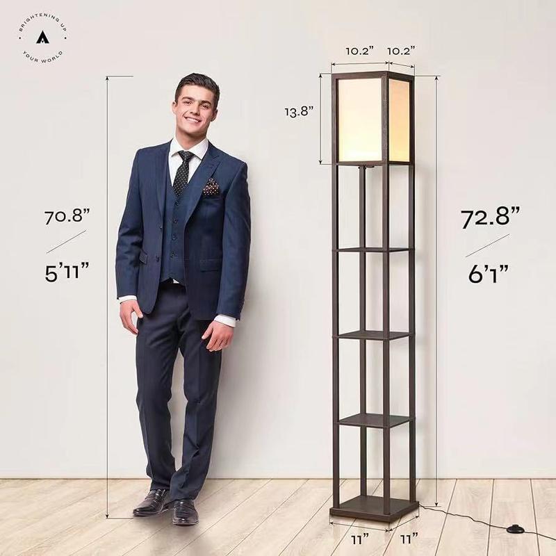 Brightech Maxwell Modern Shelf Floor Lamp – 63” Tall With 3 Display Shelves, LED Bulb Included, 3000K Warm Light, Compatible With Alexa/Google (Smart Plug Required)