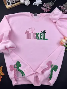 Embroidered Wicked Gliter Color Sweatshirt Hoodie with Side Bow, Applique Embroidered Sweatshirt for Women - Comfort, Soft