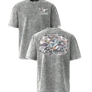 Camo Duck Vintage Washed T-Shirt – Oversized Hunting Graphic Tee, Distressed 100% Cottoe Short Sleeve Shirt for Fabric Soft Fashion Basic